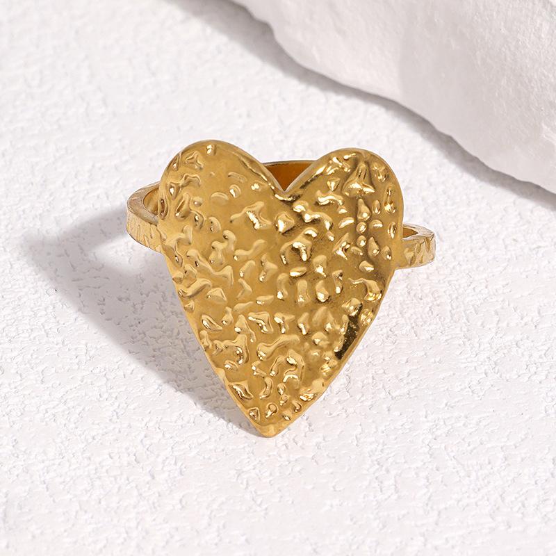 Stainless Steel Pleated Heart Open Ring for Women Men Simple Vintage Geometric Finger Ring Casual Versatile Couple Jewelry Gift
