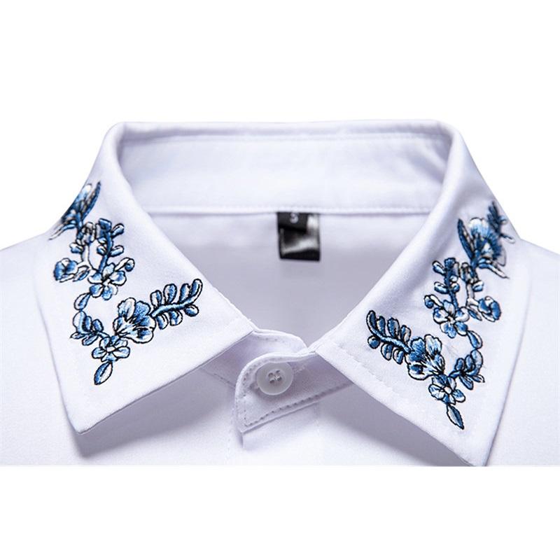 Autumn Fashion Men's Embroidered Design Long Sleeve Shirt High Quality Vintage Luxury Male Casual Social Wedding Party Business