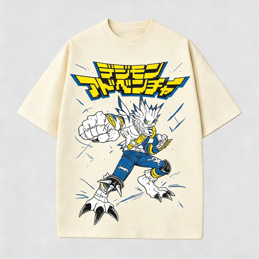 Unisexs Digimon Garurumon Anime TShirt pure Cotton JI KING OF WARRIORS Graphic Print for Casual Otaku Daily Streetwear Campus