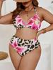 2026 Plus Size Leopard Print Triangle Cup Lace-Up Backless Bikini Set