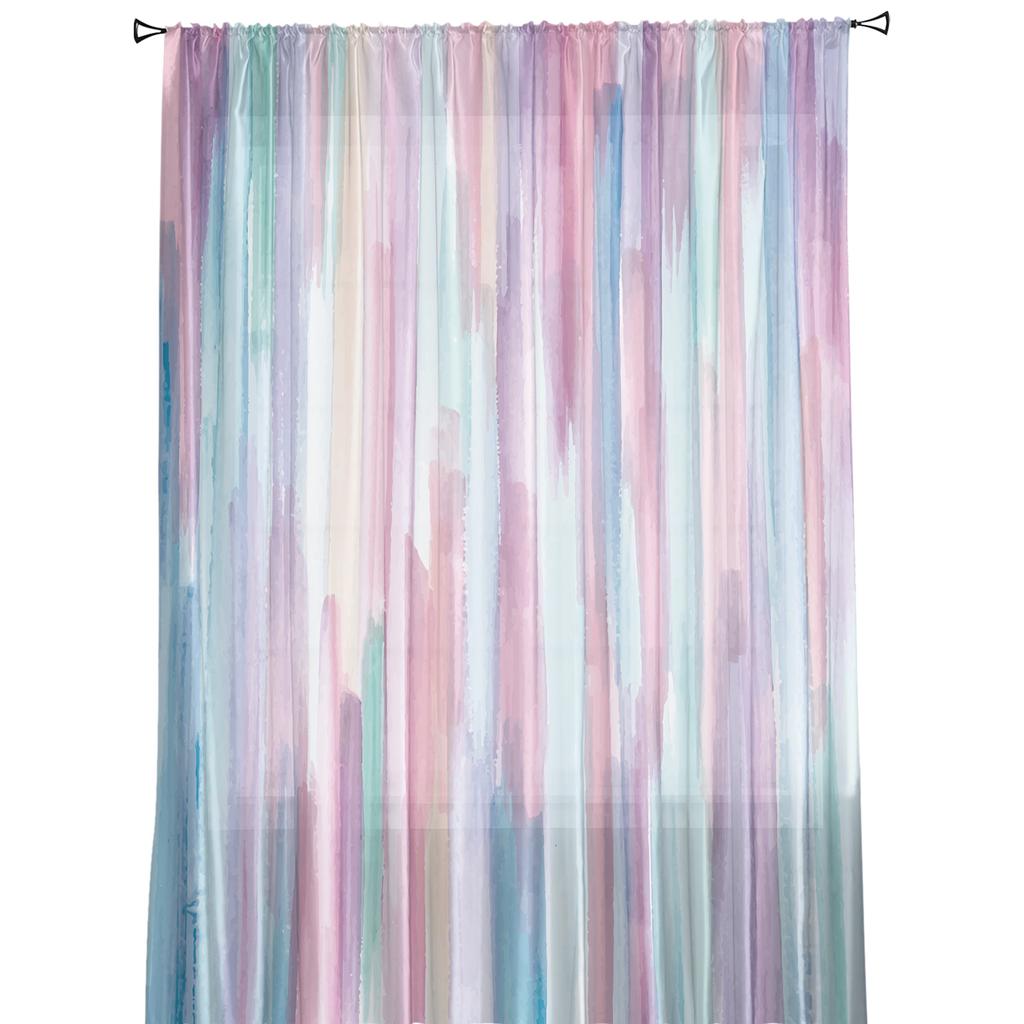 Regnbågsränder Moderna Gardiner För Vardagsrum Transparent Tyll Gardiner Fönster Skirt För Sovrummet Tillbehör Inredning