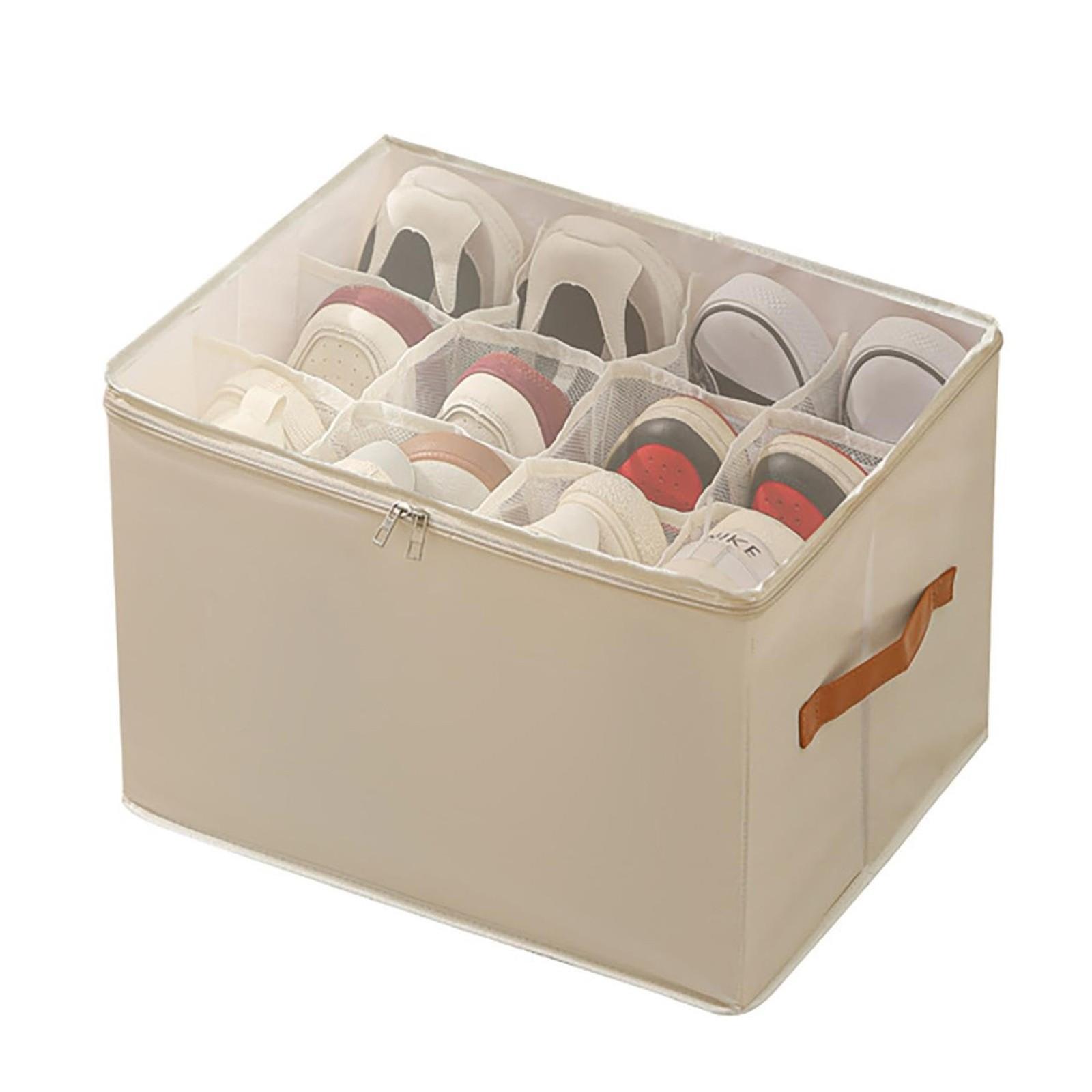 

Органайзер для обуви для шкафа, тканевые кубики для хранения обуви под кроватью, органайзер для хранения обуви, складывающийся в стопку, чехол для хранения обуви для фигурок One Size бежевый