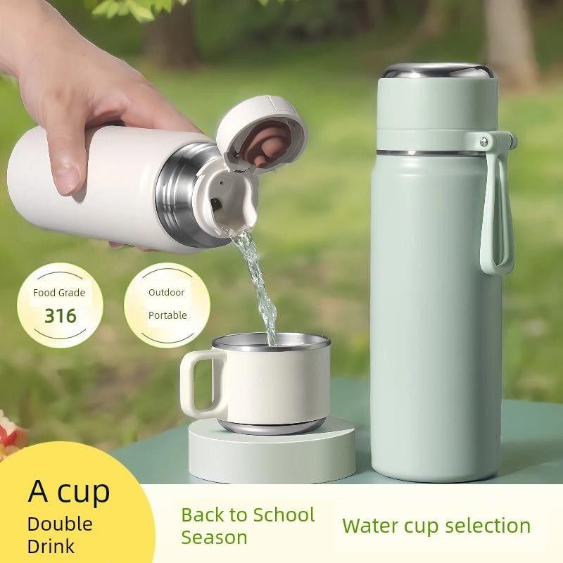 316 Large-Capacity Thermos Cup for Men, High-Looking Stainless Steel Water Cup for Women, One Lid, Dual Drinking Options, Customizable