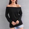 Women T-shirt Solid Color Off Shoulder Autumn Long Sleeve Slash Neck Strapless Pullover Streetwear