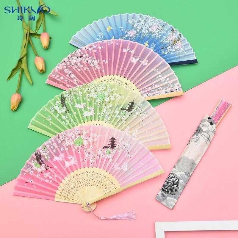 Traditional Folding Fan for Children, Girls' Hanfu, Cheongsam, Chinese Style Dance Fan, Ancient Costume, Fairy-Like Tassel Small Folding Fan