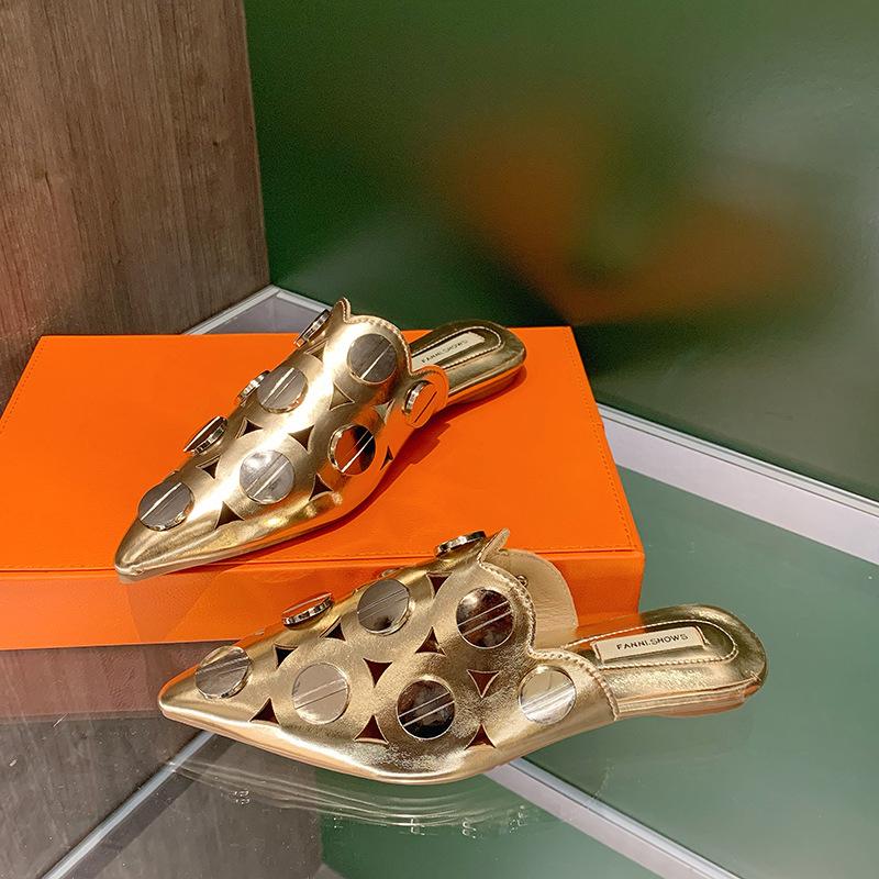

2025 весна новая мода универсальные туфли на высоком каблуке, тапочки с головкой сумки, туфли с тонким каблуком и пряжкой 35 золотой