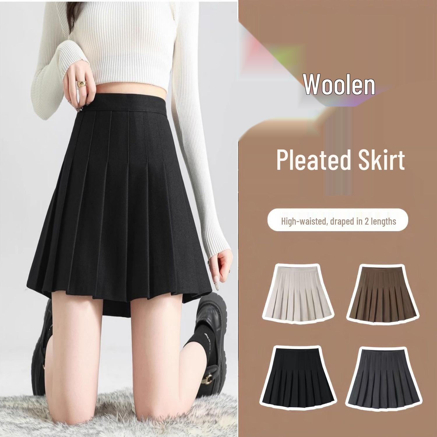 High Waist Wool Plaid A-line Pleated Skirt - Plus Size, Petite JK Style XS