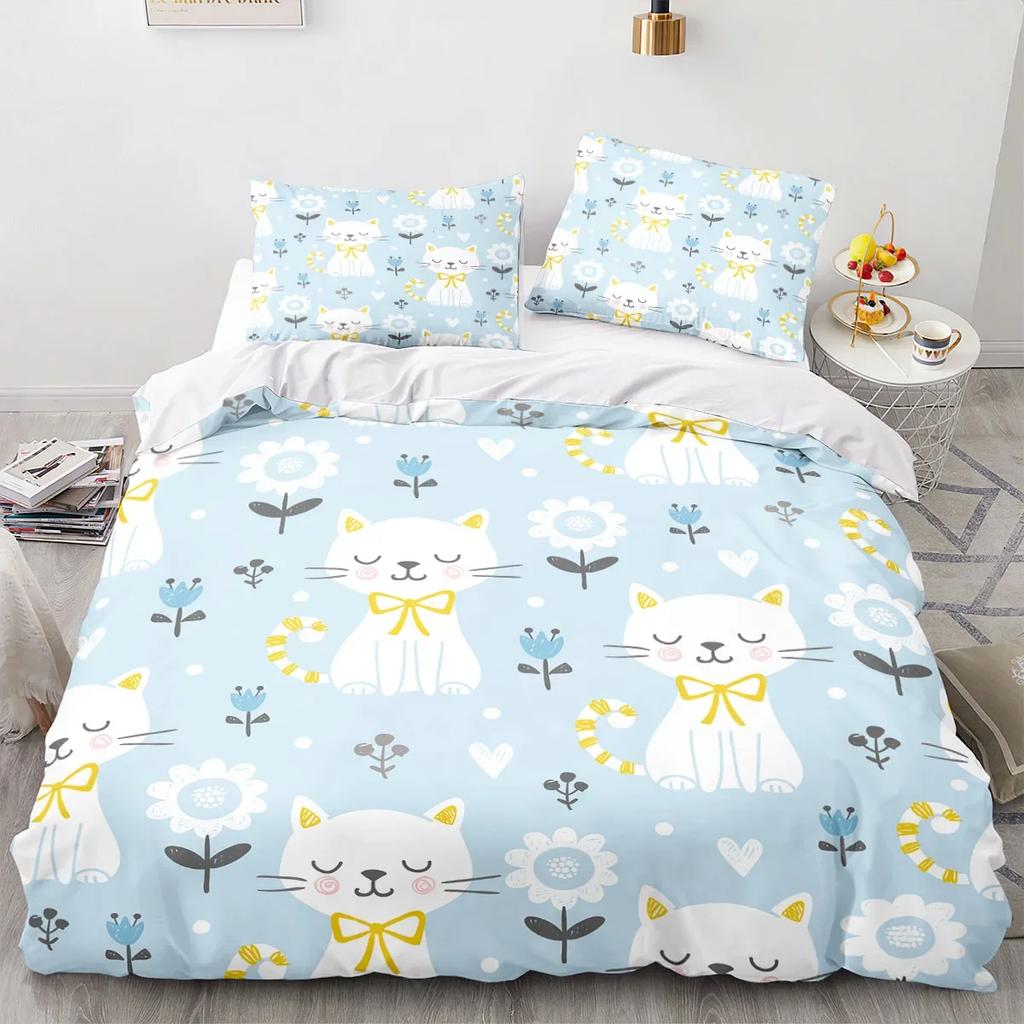 Cartoon Animal Cat Duvet Cover 3D Large Print Double Size Quilt Cover Bedding Set Single Set