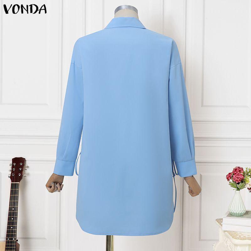 VONDA Übergroße Damen Casual Umlegekragen Langarm Einfarbig Locker Blusenhemden