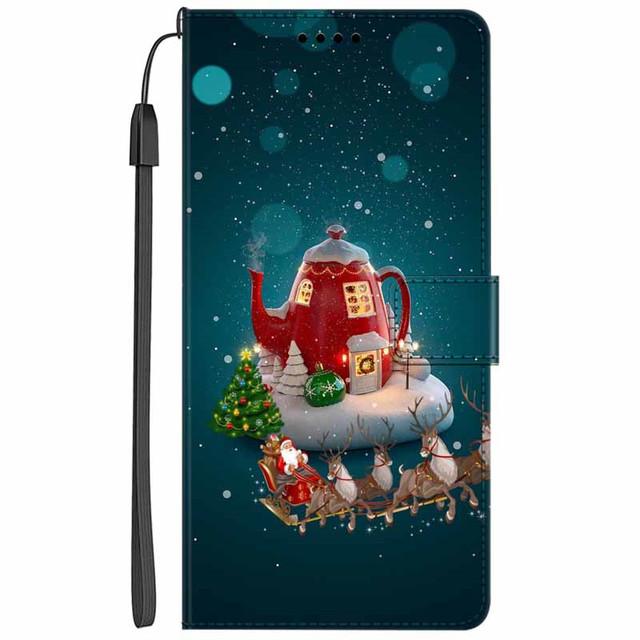 Christmas Flip Case For Motorola Moto G15 / G05 / E15 / G15 Power 4G Wallet Leather Cover With Lanyard Cartoon Wallet Phone Case