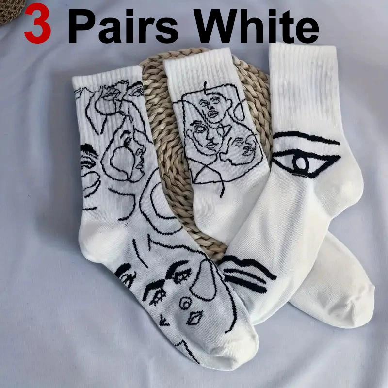 

3/6 пар хлопковых носков средней длины с абстрактными линиями, уличные трендовые спортивные дышащие потопоглощающие повседневные носки для пар One Size