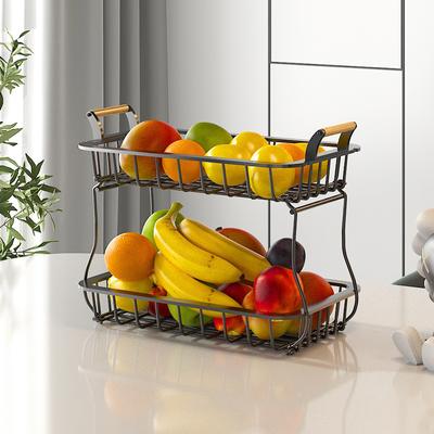 Obst-Lagerregal, doppelschichtig, abnehmbarer Obst- und Gemüse-Aufbewahrungskorb, Haushalts-Obst-Lagerregal