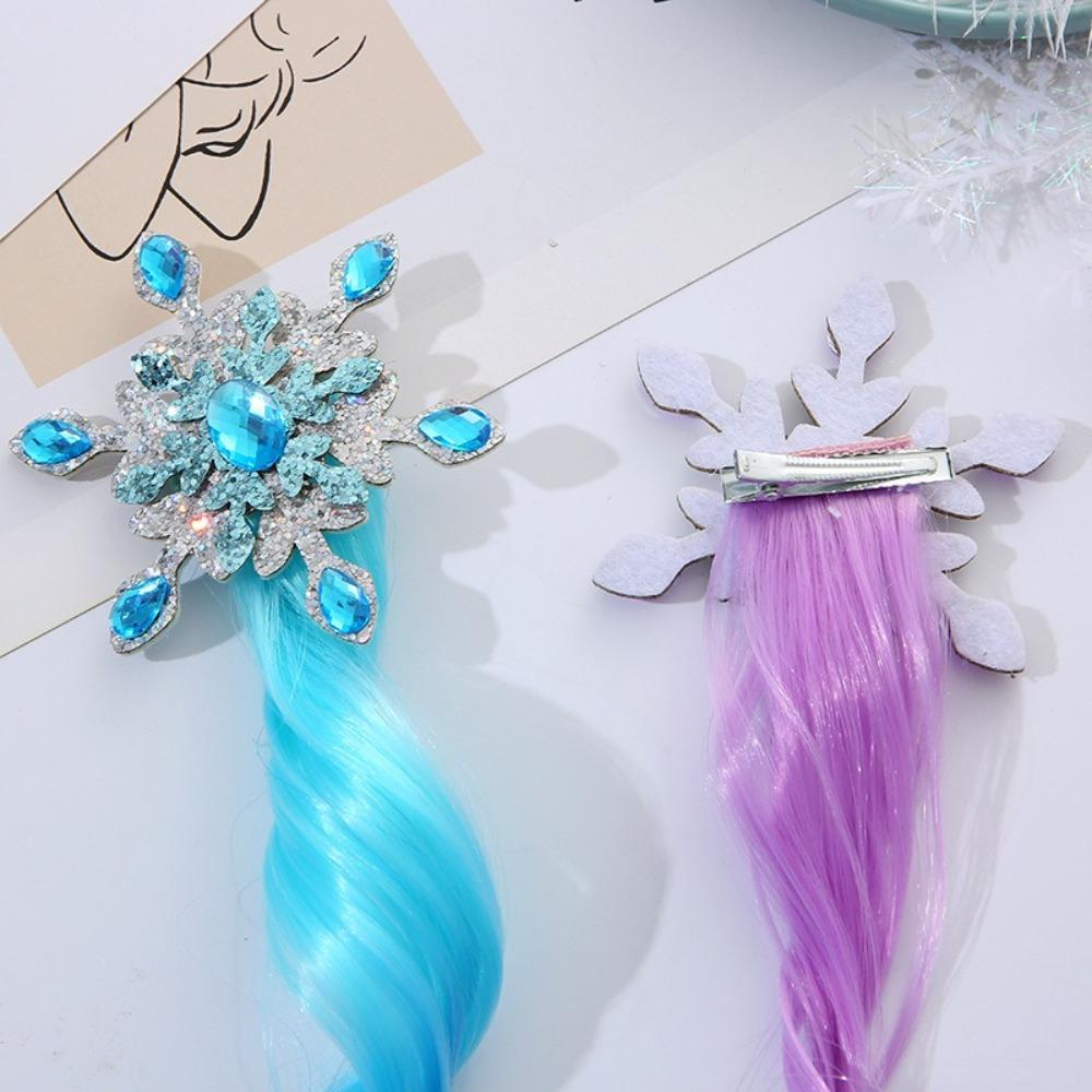Cute Gradient Snowflake Wig Hair Clips Colorful Elastic Frozen Bow Hair Clips Kids Gifts Princess Hairpins Hair Accessories
