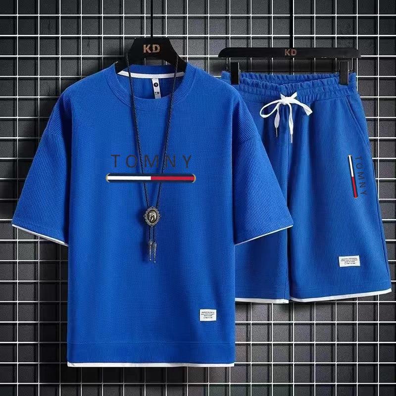 Nuovo set estivo traspirante da uomo a maniche corte e pantaloncini, alla moda, per esterni, spiaggia, casual, completo da uomo 2026