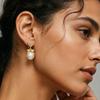 Nidin Elegant Inlaid Pearl Bowknot Heart Drop Earrings With Cubic Zirconia For Women Fashion Ear Jewelry Daily Wear Wedding Gift