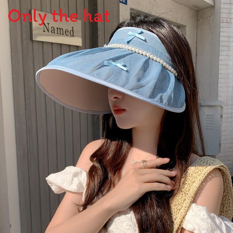 Summer Sun Protection Hat With Large Brim And Pearl Bow For Womens Outdoor Sunshade