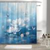 1Pc Exquisite Classical For Lotus Digital Printed Shower Curtain - Elegant Blue And White Polyester Fabric With Watercolor Desig