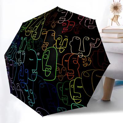 1pc Abstract Faces Automatic Open/close Folding Umbrella, Compact Portable Travel Umbrella, Perfect Birthday/Christmas, Cute Umbrella, Durab