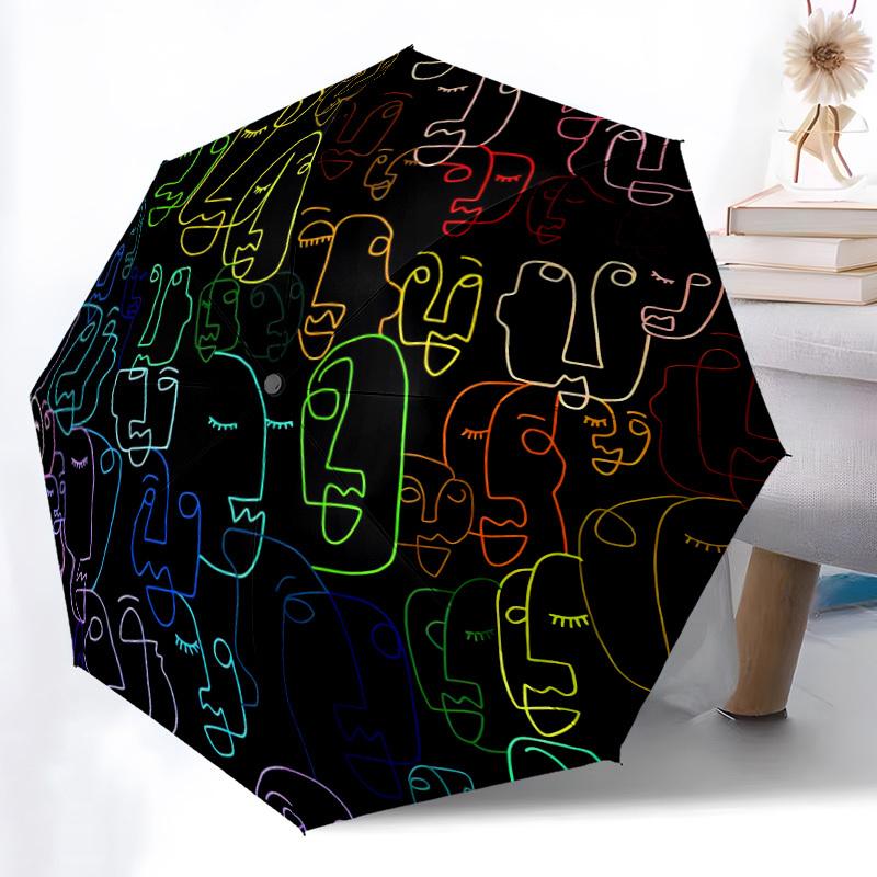 1pc Abstract Faces Automatic Open/close Folding Umbrella, Compact Portable Travel Umbrella, Perfect Birthday/Christmas, Cute Umbrella, Durab