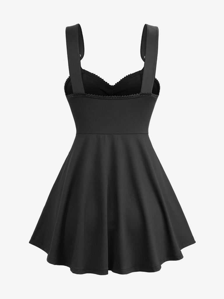 Rosegal Nadměrná velikost Ramínka Spona Průchodky Řasení Jednobarevné Krajkové lemování Tílko