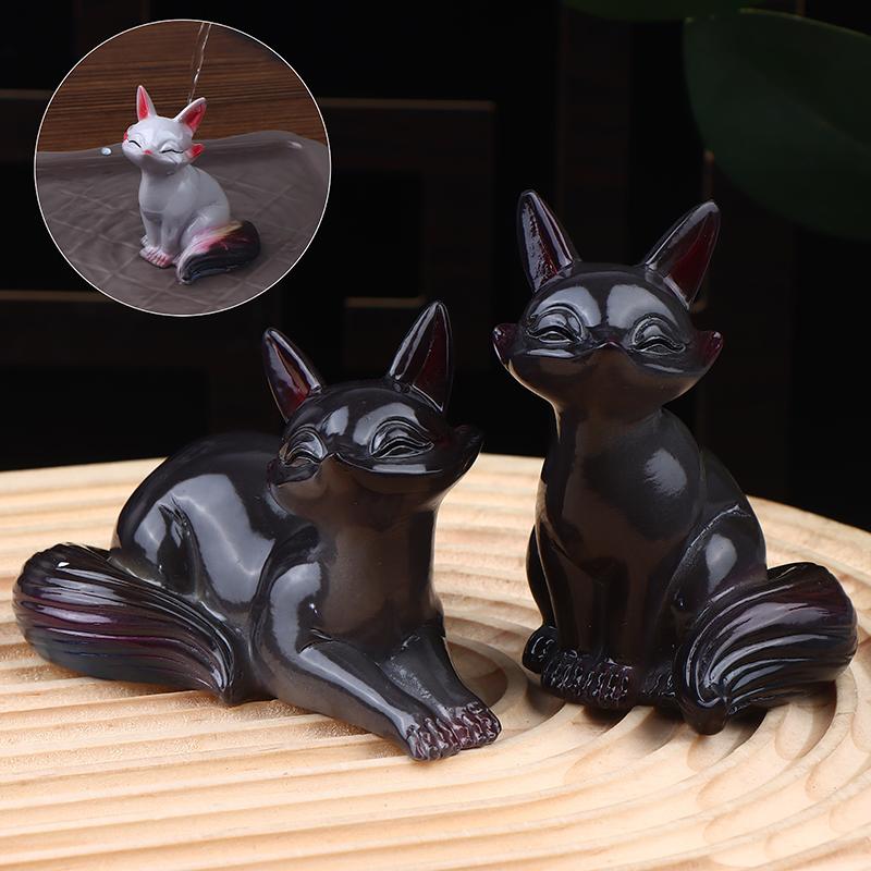 Cute Fox Color-Changing Tea Pet Ornament Creative Tea Ceremony Accessories Home Desktop Small Fox Figurines Decoration
