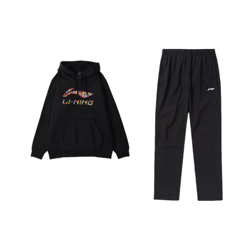 

Li-Ning Letter Logo Print Loose Fit Hooded Long Sleeve Elastic Waist Pants Casual Sports Suit Men suit Black YWDT337-1+AYKT413-1 XL