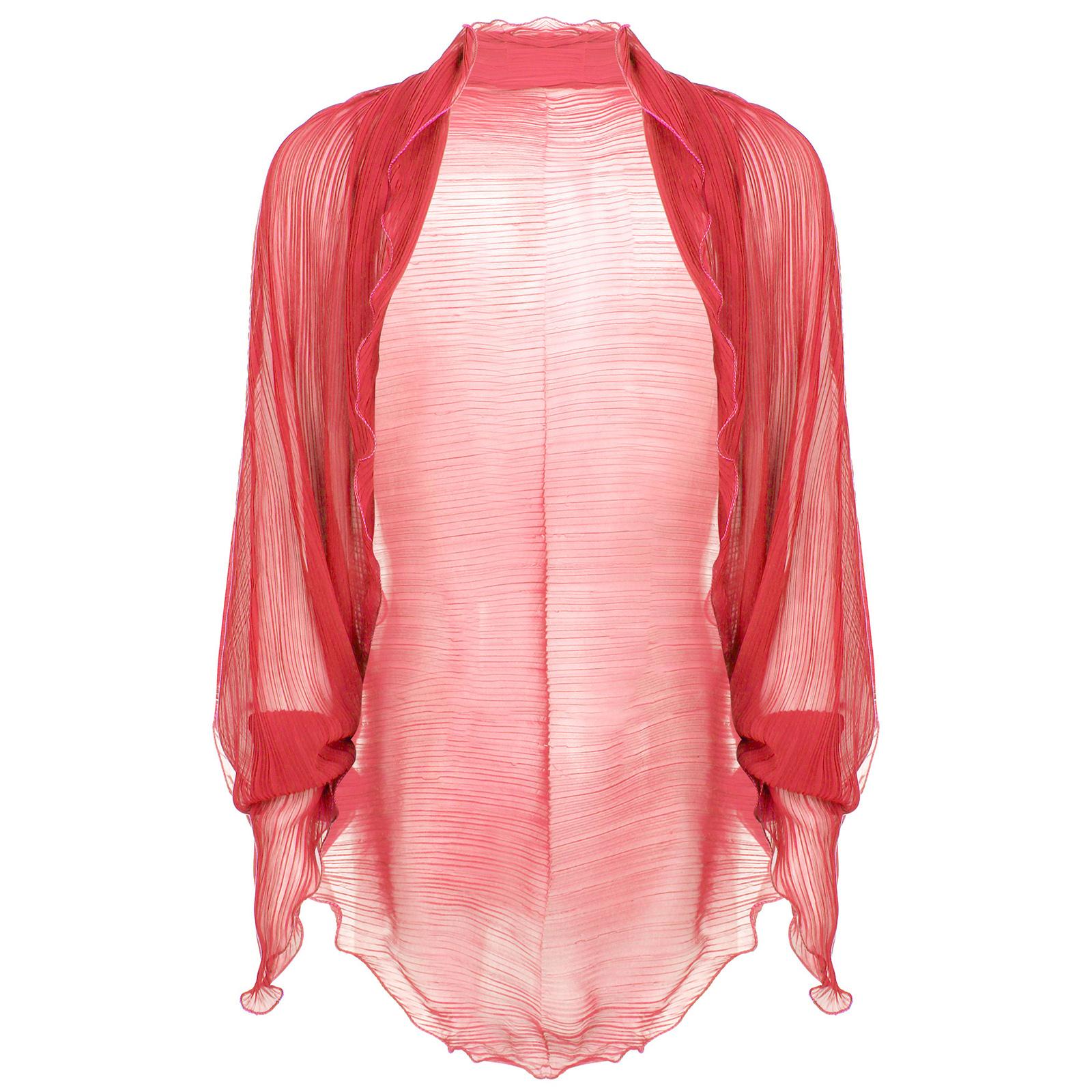 

Жіночий легкий сонцезахисний топ з довгими рукавами, шифоновим дизайном з відкритим спереду та плісованими деталями для пляжного відпочинку One Size кавун червоний колір