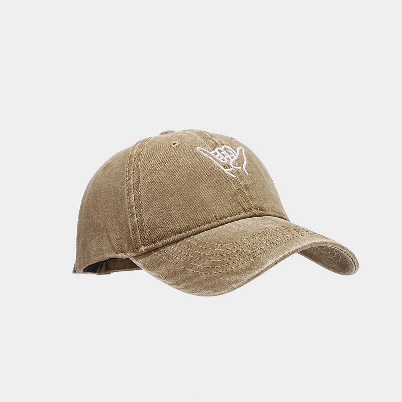 Men's washed old soft top finger embroidered baseball cap trendy women's spring and summer outdoor travel sun protection hat