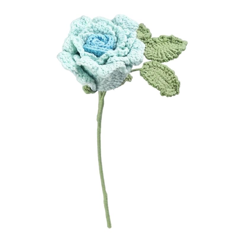 Handmade Knitted Flower Crochet Rose Flowers Artificial Flowers Home Decors Single Rose Flower Gift for Birthday Wedding