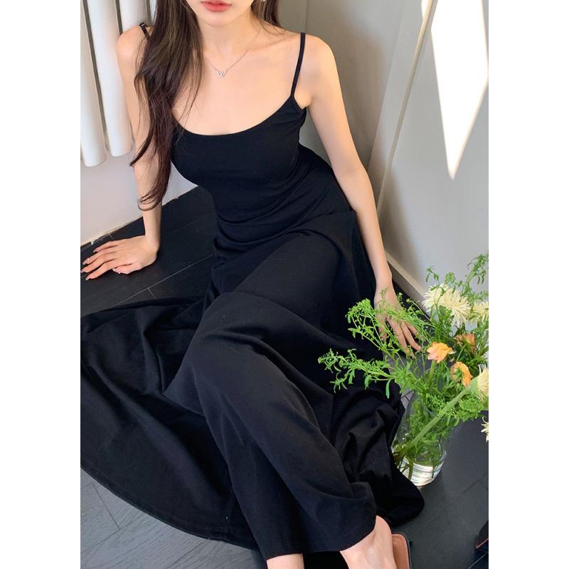 2026 Spring/Summer Black & Grey U-Neck Slim Dress with Spaghetti Straps