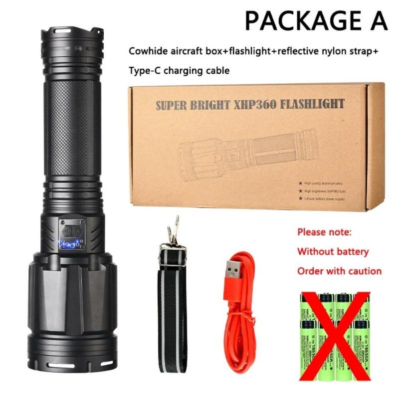 

15000Лм XHP360 Светодиодный фонарик высокой мощности Мощный тактический фонарь Перезаряжаемый Сверхдальнобойный Уличный Аварийный Фонарь для Кемпинга No battery