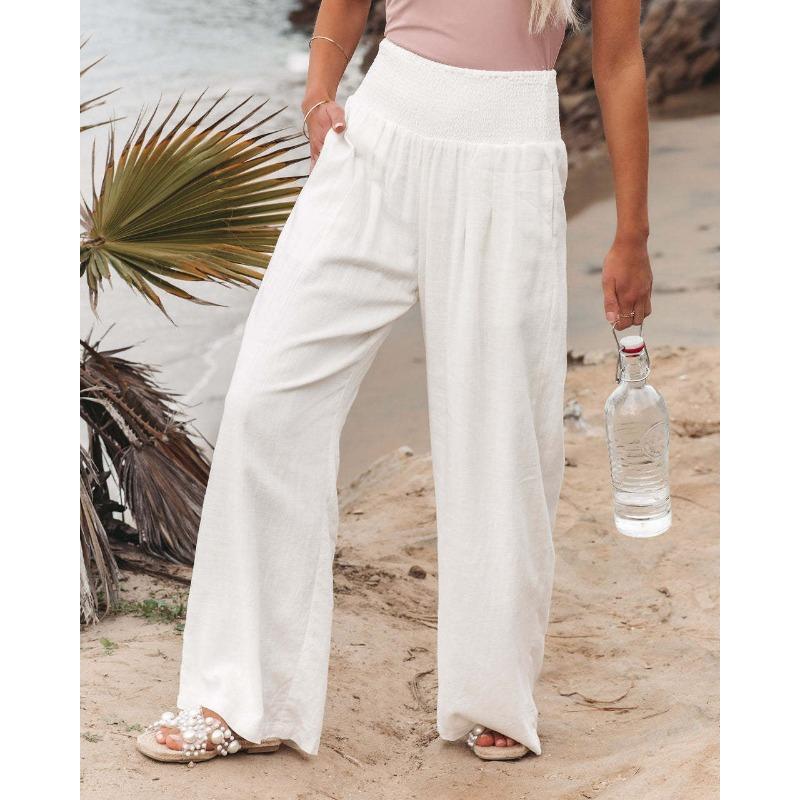 

Spring and Summer Casual Wide-leg Cotton and Linen Popular Loose Trousers for Women S белый