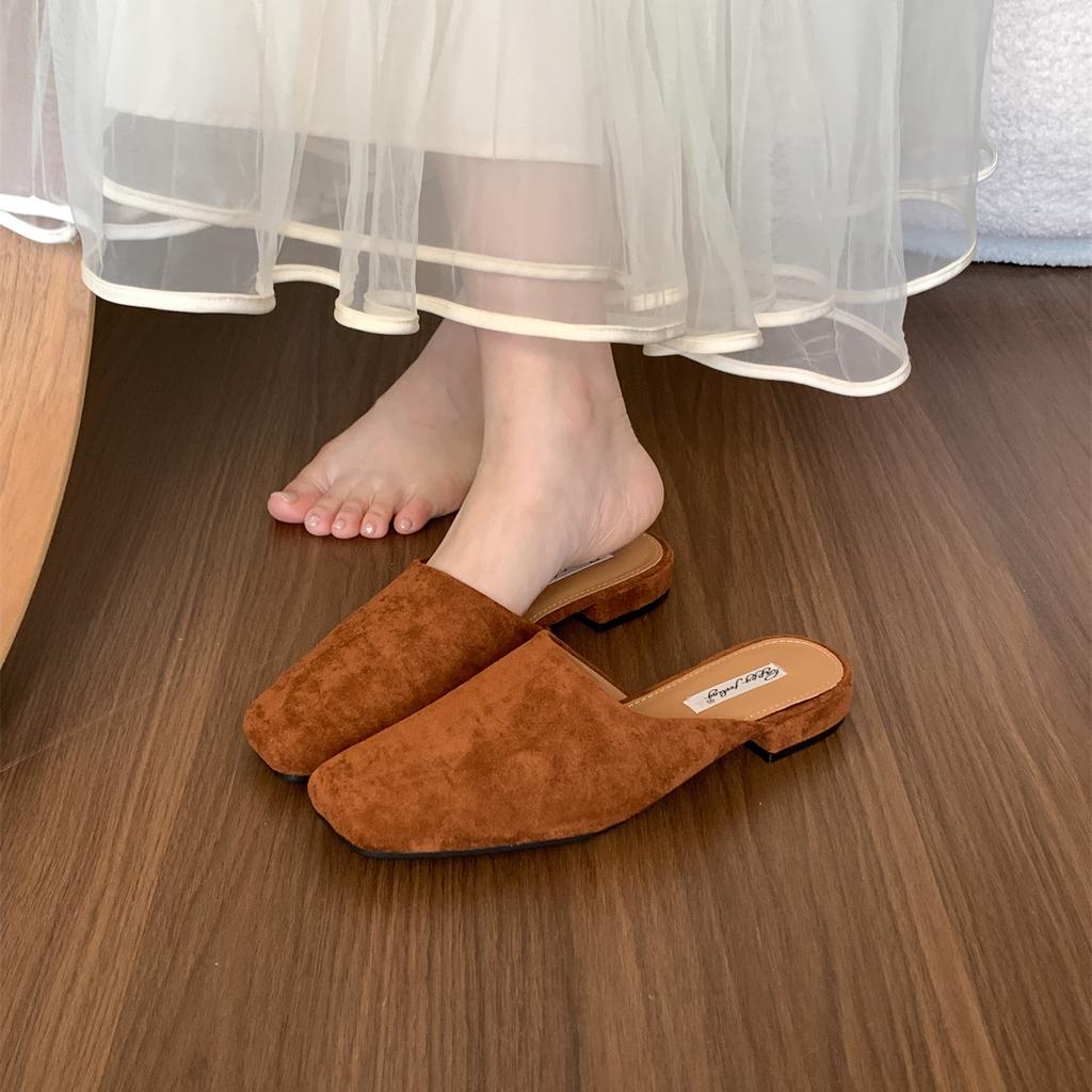 Zapatillas de Mujer Marca Bailamos Moda Zapatos Muller de Punta Cuadrada Tacón Bajo de Lujo para Señora Zapatillas de Exterior Moda Verano Chanclas Versátiles