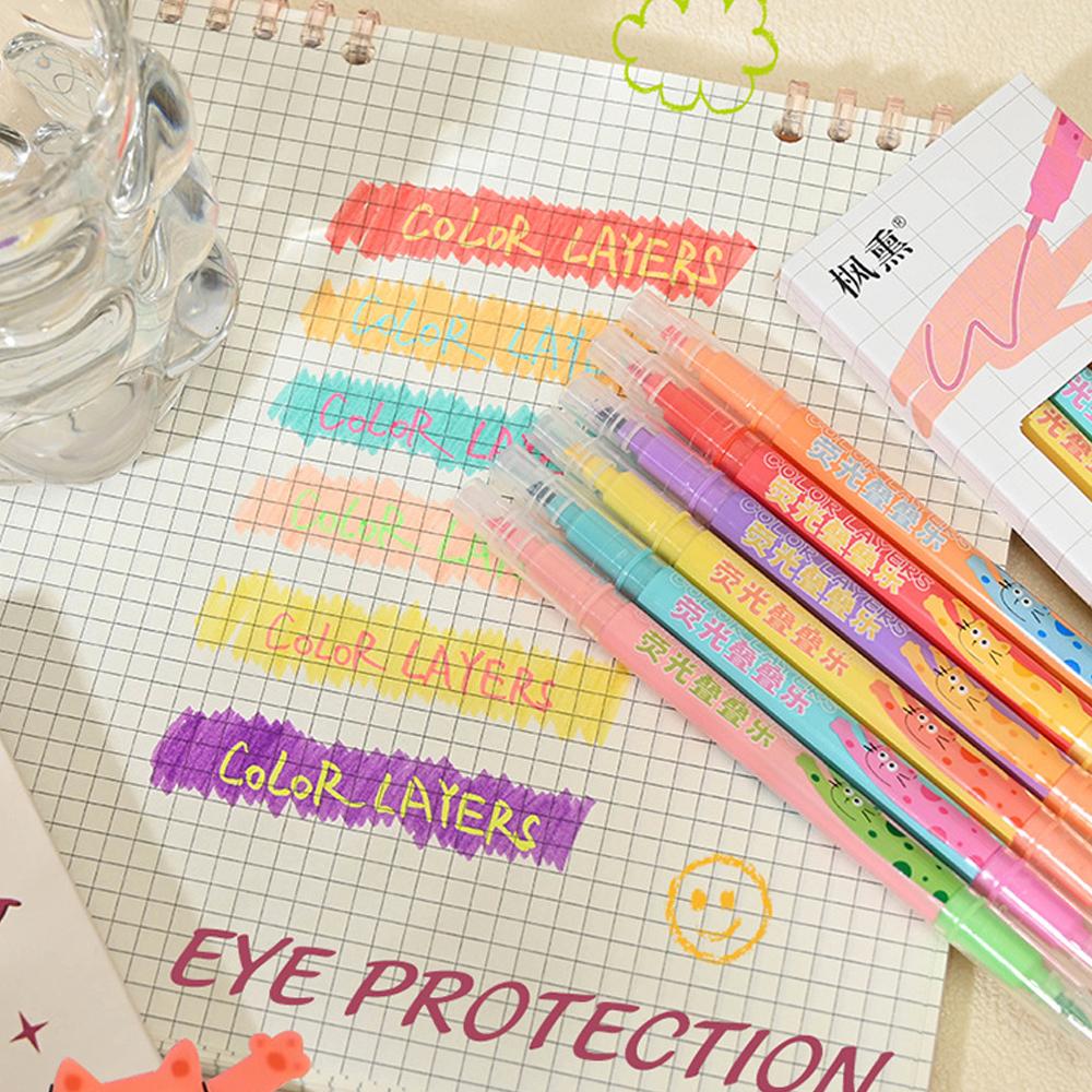 6pcs/set Pastel Highlighter Pen Set Cute Aesthetic Colored Markers for Kids School Office Supplies