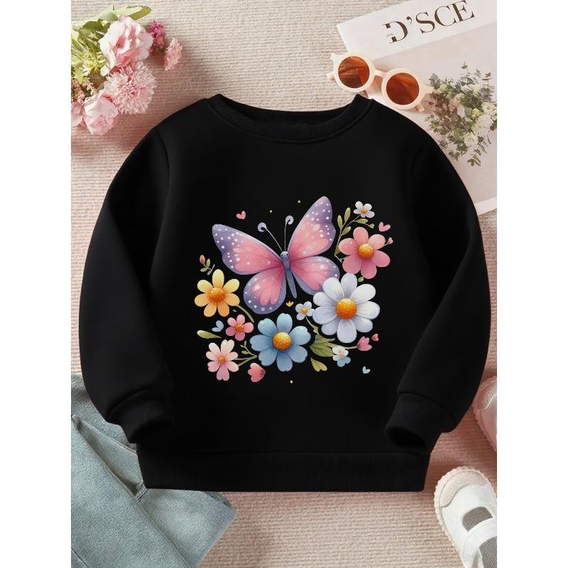 Kids Sweatshirt Butterflies on a Long-Sleeve Crewneck Sweatshirt - a Cozy Pullover Top Featuring an Adorable Graphic Design