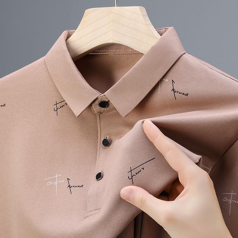 Mittelgroßes Herren-Poloshirt Langärmliges Business-Casual-Oberteil High-End Buchstaben-Print Revers T-Shirt