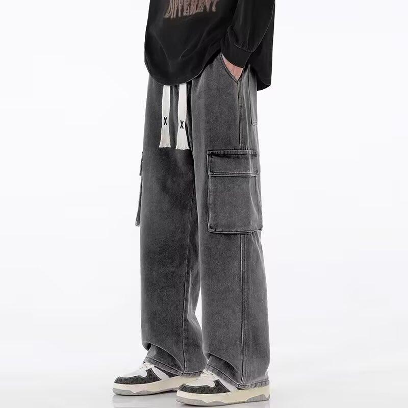 Джинсы-карго JYL для мужчин, весенние, подростковые, свободные, в пол, стильные, пепельно-синие джинсовые штаны XXL античный рубиновый
