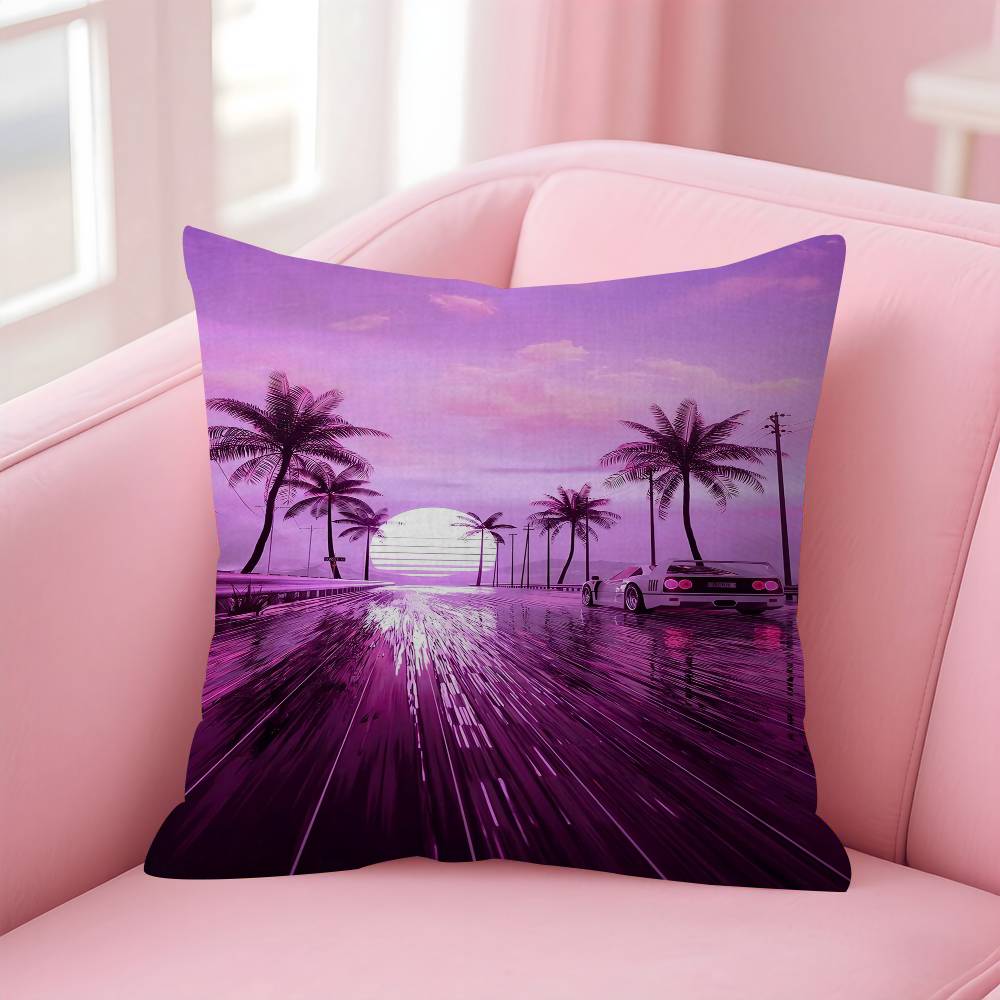 Neon Night City Landscape 80S Cyberpunk Car Cushion Cover 30X50 Polyester Sofa Cushions Throw Pillow Home Decoration Pillowcover
