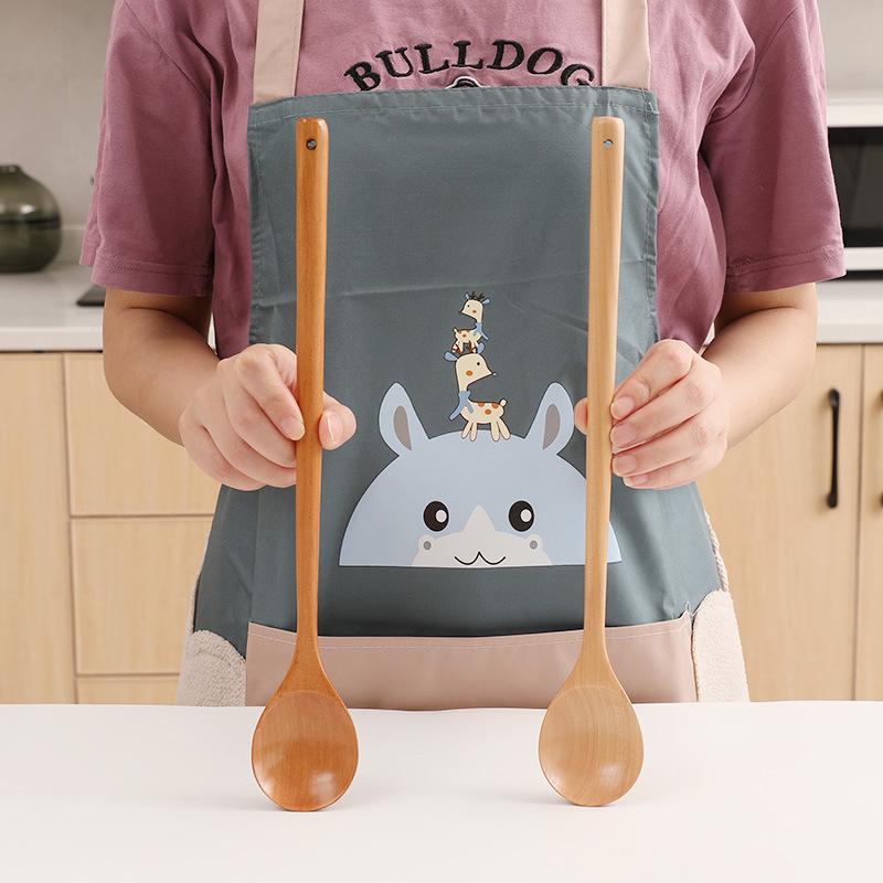 33cm Wooden Cooking Ladle & Stirring Spoon - Japanese & Korean Style, Long Handle for Hot Pot