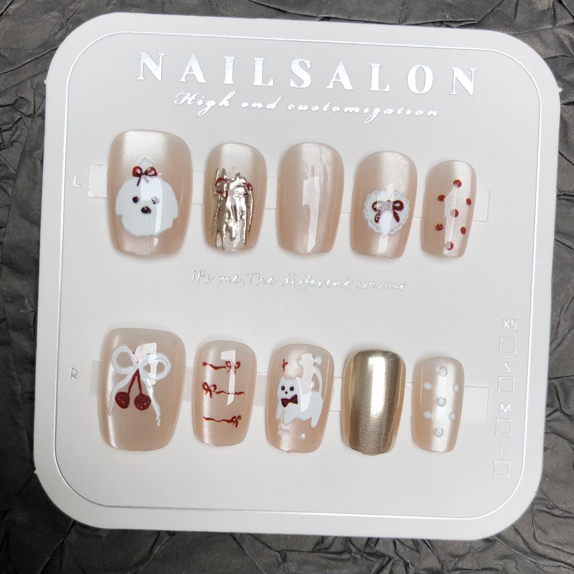 

Очаровательные съемные накладные ногти в мультяшном стиле: В горошек, Дизайн «кошачий глаз», Щенки и котята