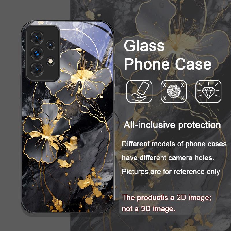 Aesthetic Flower Marble Texture Art Tempered Glass Phone Case for Samsung Galaxy A56 A72 A55 A54 A53 A52 A36 A51 A15 A14 Covers