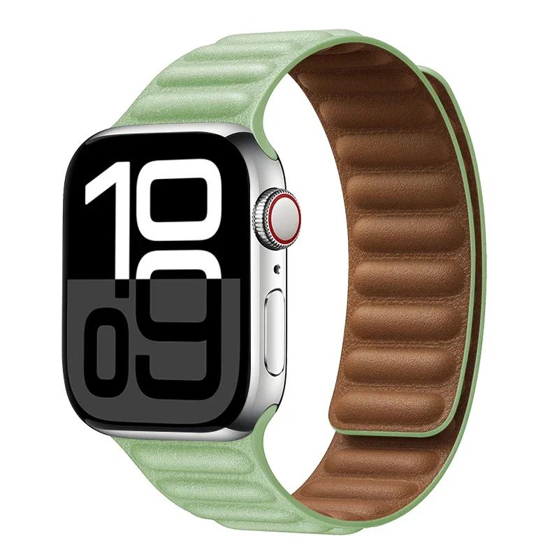 Leather Strap for Apple Watch Band 42mm 46mm 45mm 44mm 40mm Original Magnetic Loop Link Bracelet iWatch Ultar 2 49mm 10 9 8 7 SE