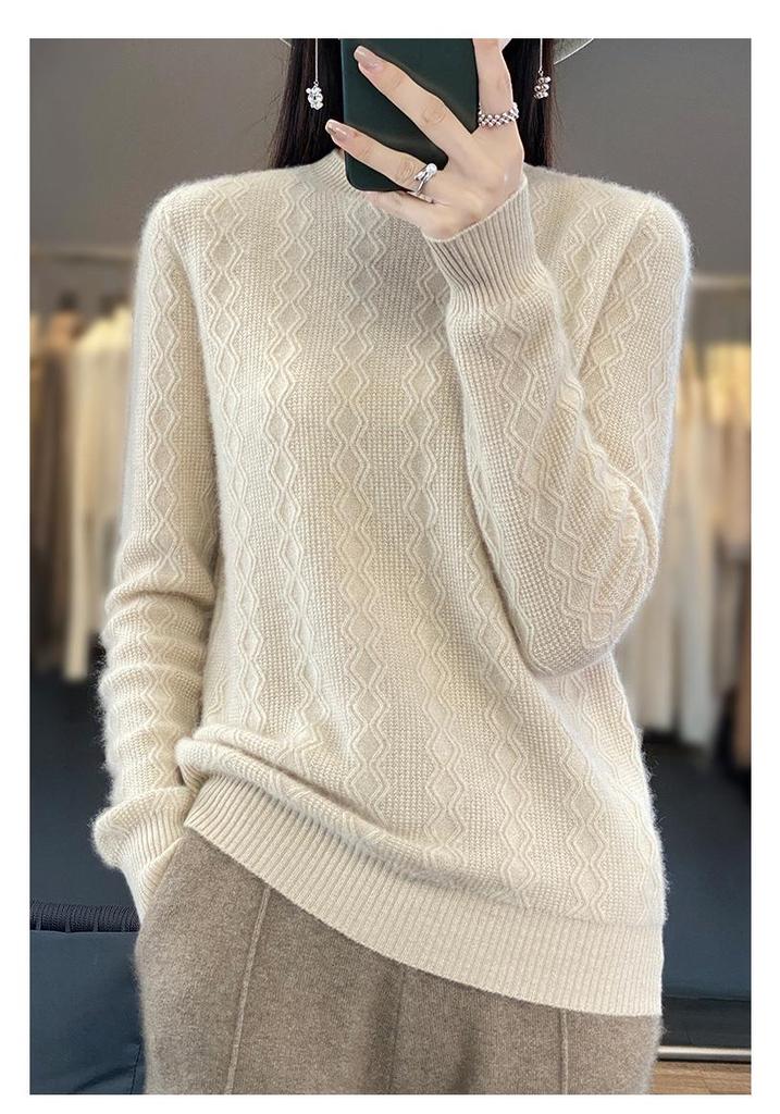 Women's Cashmere Sweater: Round Neck, Solid Color, Long Sleeve, Thickened Knit, Versatile Slim Fit, Autumn/Winter Pullover.