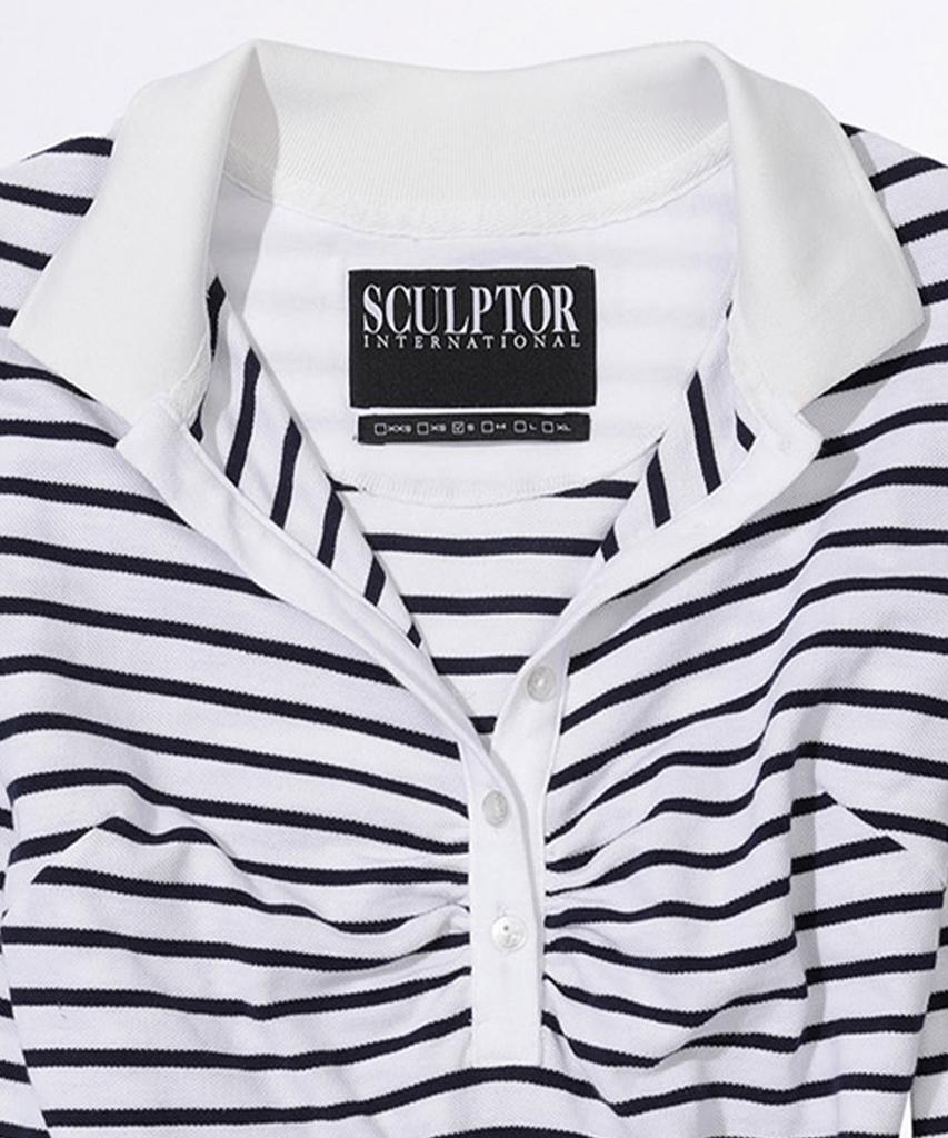 SCULPTOR Shirring Tennis Shirt White/Navy Stripe