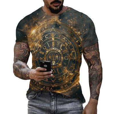 Summer Round Neck 3D Retro Print Top Fashionable Casual Short Sleeved Men's T-shirts