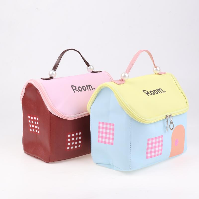 1 Pcs Dopamine Color Cute House Shape Makeup Bag Large Capacity Portable Makeup Storage Bag Cartoon Makeup Handbag
