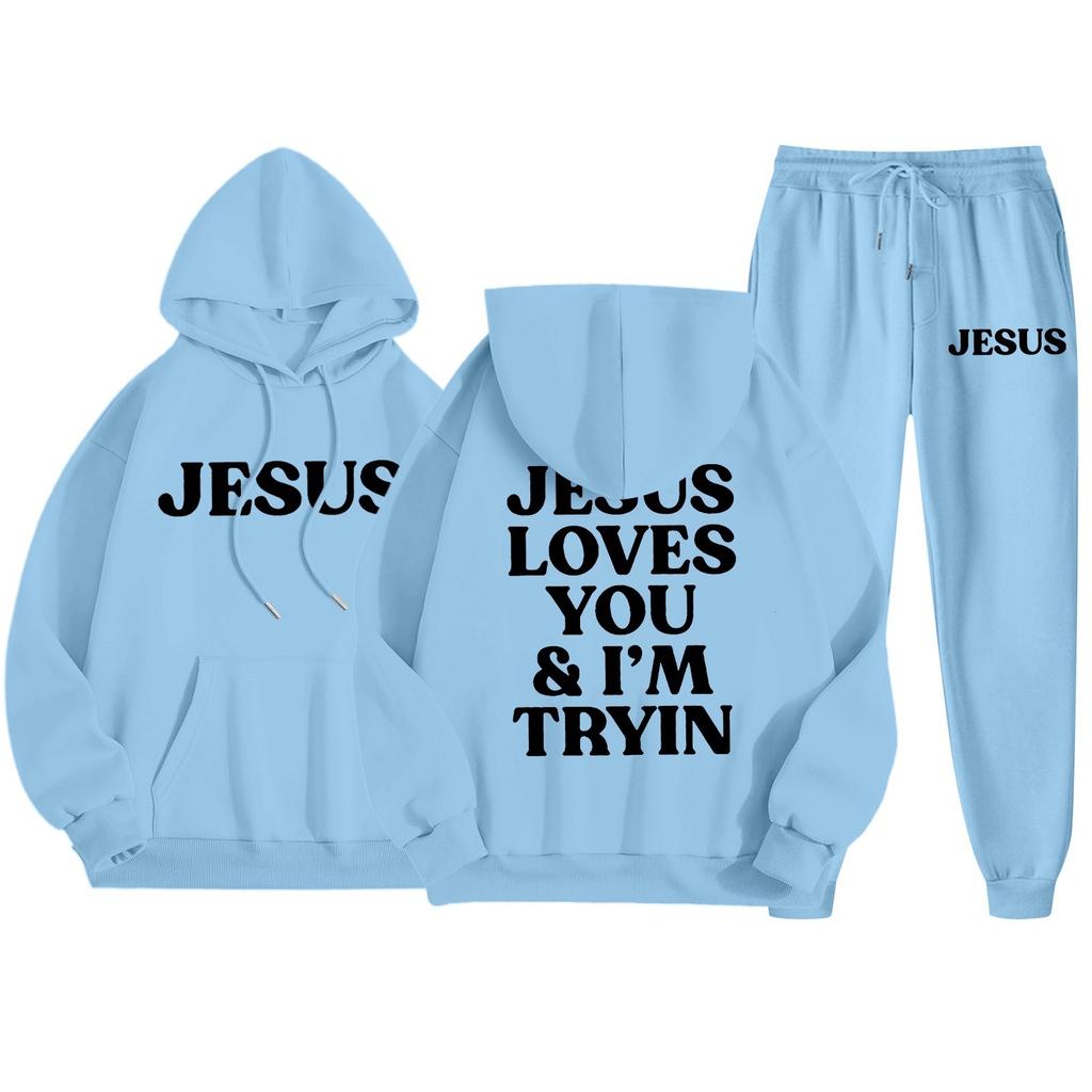 Men's Casual Solid Color Letter-printed Sweatshirt Set, Men's Fleece Hooded Drawstring Sweatshirt And Sweatpants Two-piece Set