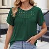 Women's Loose Casual Round Neck Solid Color Pleated Short Sleeved Top Short Sleeved Top