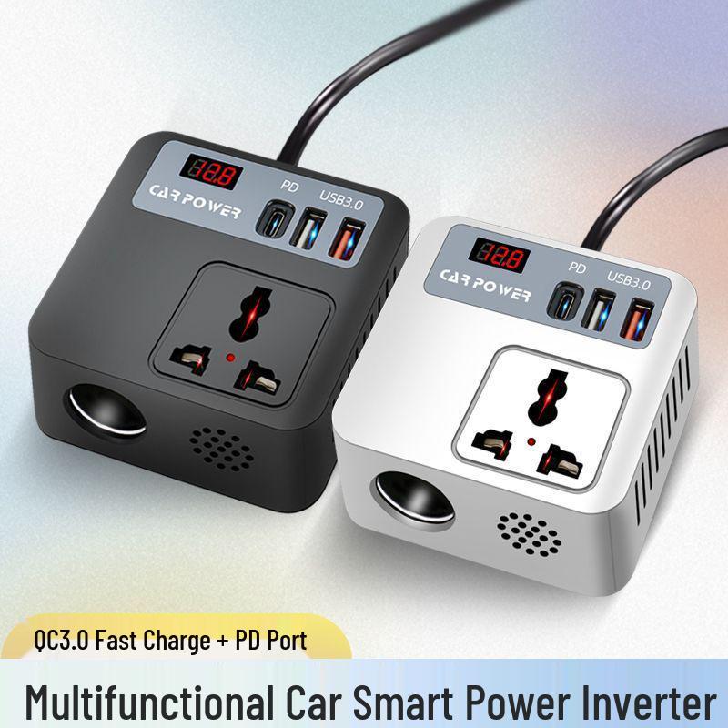 Universal Car & Truck Power Converter: 12V/24V to 220V Inverter with Fast Mobile Charging