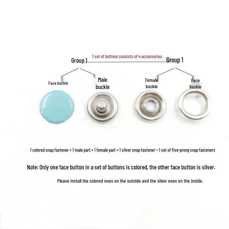 Colorful Five-Prong No-Sew Metal Snap Buttons for Baby and Mother Garments.